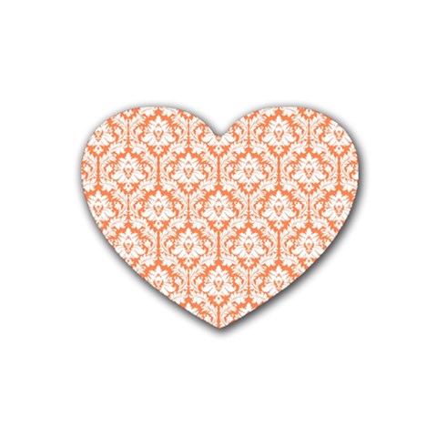 White On Orange Damask Drink Coasters (Heart) from ArtsNow.com Front