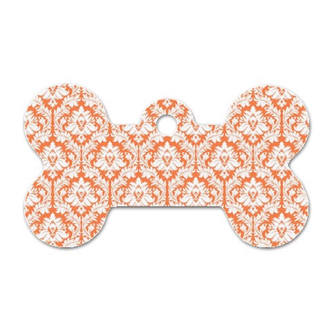 White On Orange Damask Dog Tag Bone (One Sided) from ArtsNow.com Front