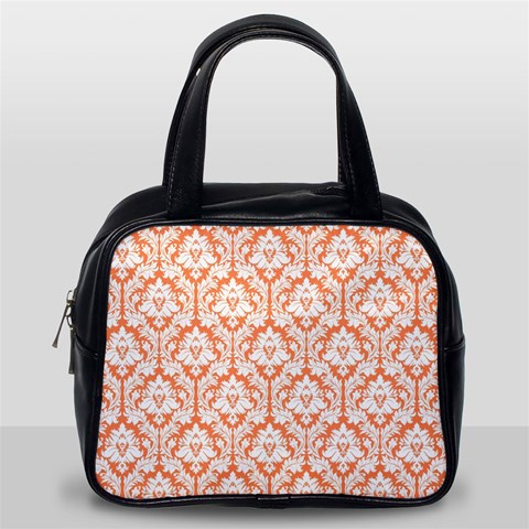 White On Orange Damask Classic Handbag (One Side) from ArtsNow.com Front