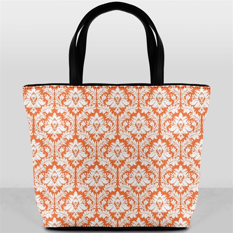 Nectarine Orange Damask Pattern Bucket Bag from ArtsNow.com Front