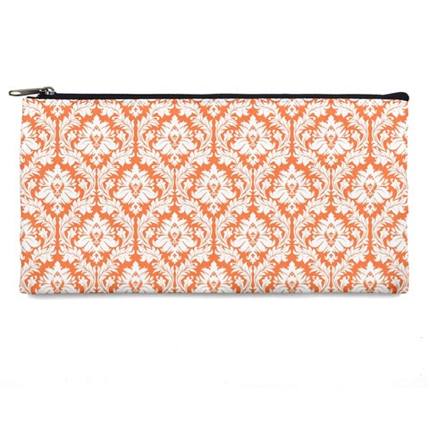 Nectarine Orange Damask Pattern Pencil Case from ArtsNow.com Front