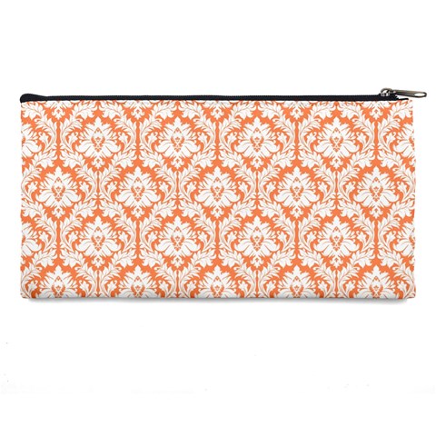 Nectarine Orange Damask Pattern Pencil Case from ArtsNow.com Back