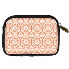 White On Orange Damask Digital Camera Leather Case from ArtsNow.com Back