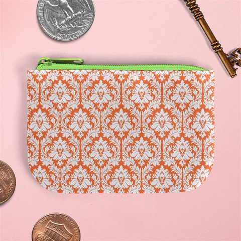 Nectarine Orange Damask Pattern Mini Coin Purse from ArtsNow.com Front