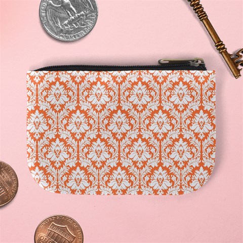 Nectarine Orange Damask Pattern Mini Coin Purse from ArtsNow.com Back