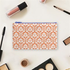 Nectarine Orange Damask Pattern Cosmetic Bag (Small) from ArtsNow.com Front