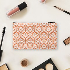 Nectarine Orange Damask Pattern Cosmetic Bag (Small) from ArtsNow.com Back