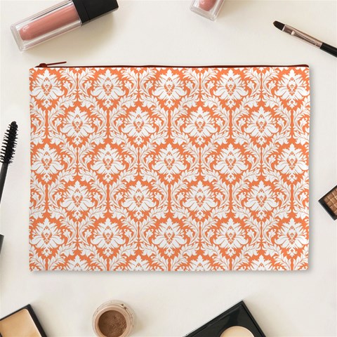 Nectarine Orange Damask Pattern Cosmetic Bag (XL) from ArtsNow.com Front