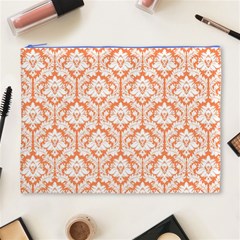 Nectarine Orange Damask Pattern Cosmetic Bag (XL) from ArtsNow.com Front