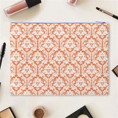 Nectarine Orange Damask Pattern Cosmetic Bag (XL) from ArtsNow.com Back