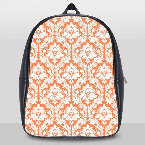 White On Orange Damask School Bag (Large) from ArtsNow.com Front