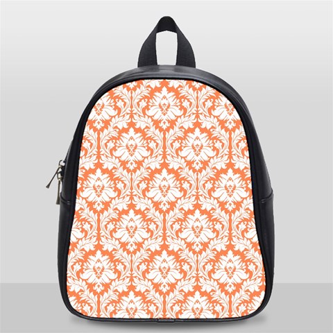 White On Orange Damask School Bag (Small) from ArtsNow.com Front