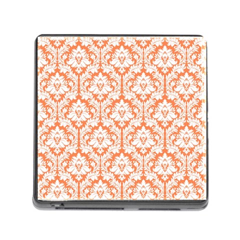 White On Orange Damask Memory Card Reader with Storage (Square) from ArtsNow.com Front