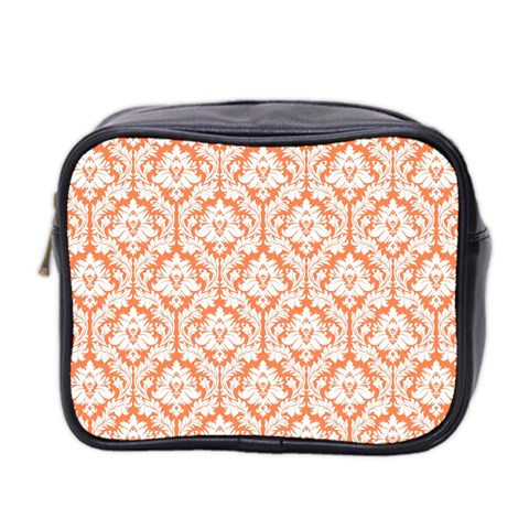 Nectarine Orange Damask Pattern Mini Toiletries Bag (Two Sides) from ArtsNow.com Front