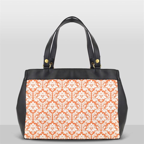 Nectarine Orange Damask Pattern Oversize Office Handbag (2 Sides) from ArtsNow.com Front