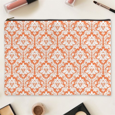 Nectarine Orange Damask Pattern Cosmetic Bag (XXXL) from ArtsNow.com Front