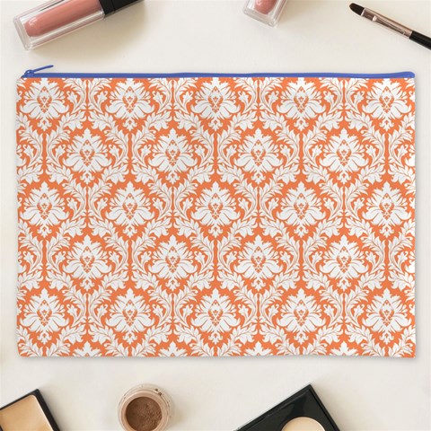 Nectarine Orange Damask Pattern Cosmetic Bag (XXXL) from ArtsNow.com Front