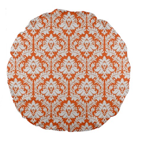 Nectarine Orange Damask Pattern Large 18  Premium Round Cushion  from ArtsNow.com Back