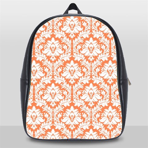 White On Orange Damask School Bag (XL) from ArtsNow.com Front