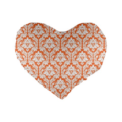 Nectarine Orange Damask Pattern Standard 16  Premium Heart Shape Cushion  from ArtsNow.com Front