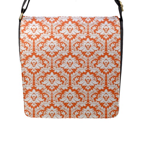 Nectarine Orange Damask Pattern Flap Closure Messenger Bag (L) from ArtsNow.com Front