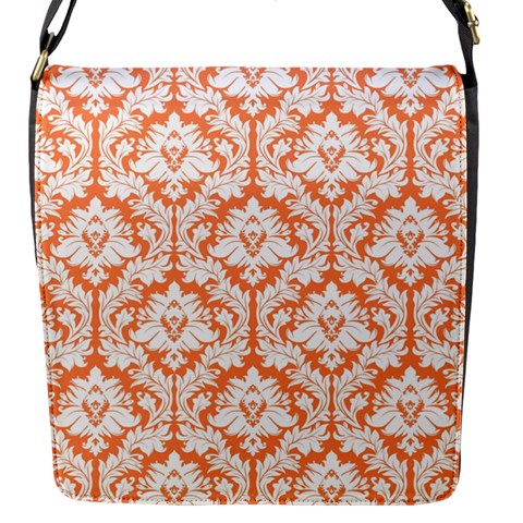 Nectarine Orange Damask Pattern Flap Closure Messenger Bag (S) from ArtsNow.com Front