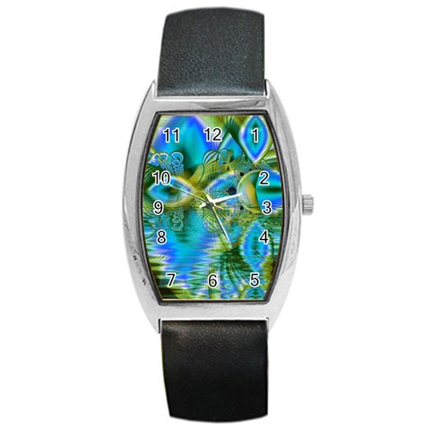 Mystical Spring, Abstract Crystal Renewal Tonneau Leather Watch from ArtsNow.com Front