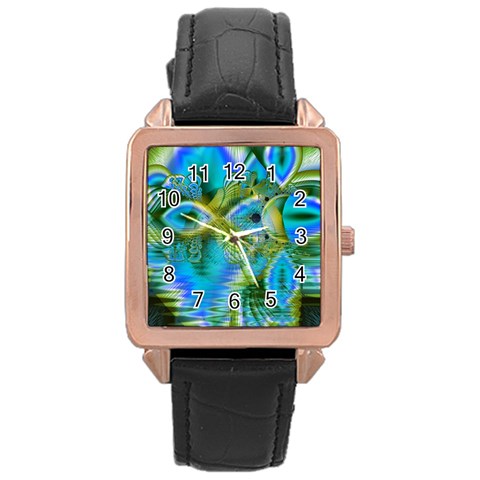 Mystical Spring, Abstract Crystal Renewal Rose Gold Leather Watch  from ArtsNow.com Front