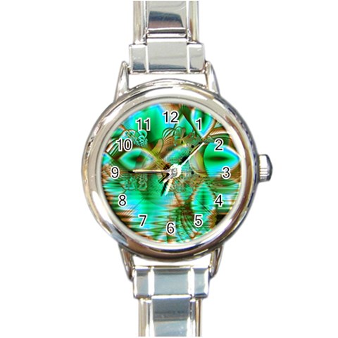 Spring Leaves, Abstract Crystal Flower Garden Round Italian Charm Watch from ArtsNow.com Front