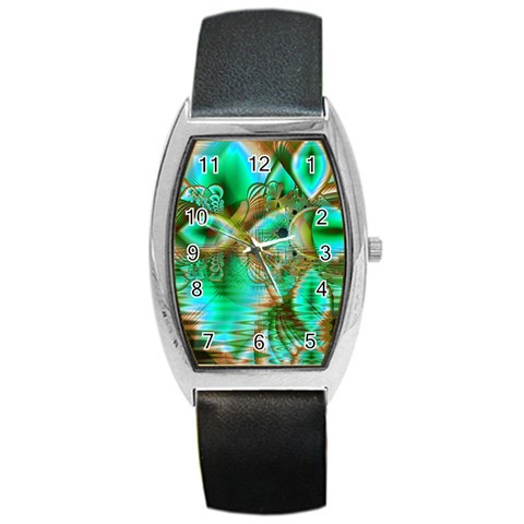 Spring Leaves, Abstract Crystal Flower Garden Tonneau Leather Watch from ArtsNow.com Front