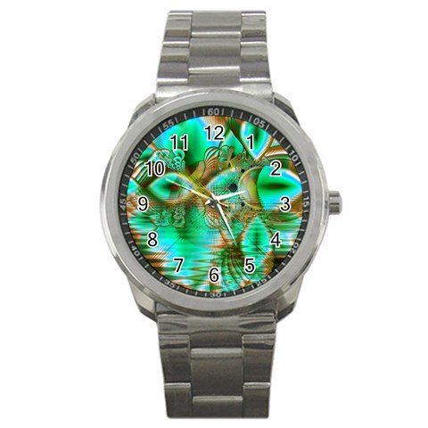 Spring Leaves, Abstract Crystal Flower Garden Sport Metal Watch from ArtsNow.com Front