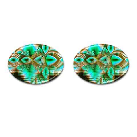 Spring Leaves, Abstract Crystal Flower Garden Cufflinks (Oval) from ArtsNow.com Front(Pair)