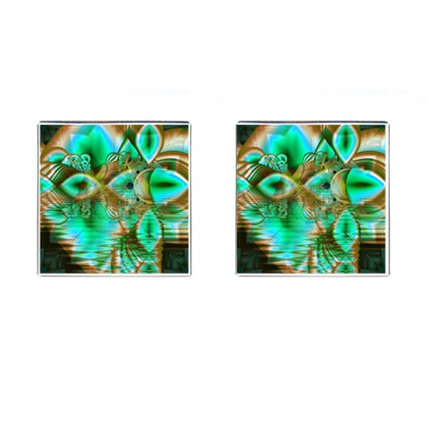 Spring Leaves, Abstract Crystal Flower Garden Cufflinks (Square) from ArtsNow.com Front(Pair)