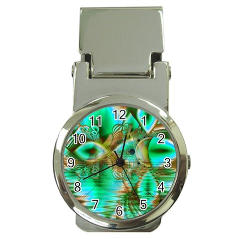 Spring Leaves, Abstract Crystal Flower Garden Money Clip with Watch from ArtsNow.com Front