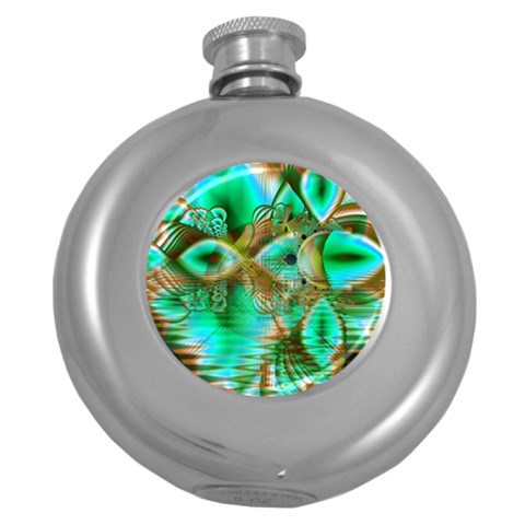 Spring Leaves, Abstract Crystal Flower Garden Hip Flask (Round) from ArtsNow.com Front