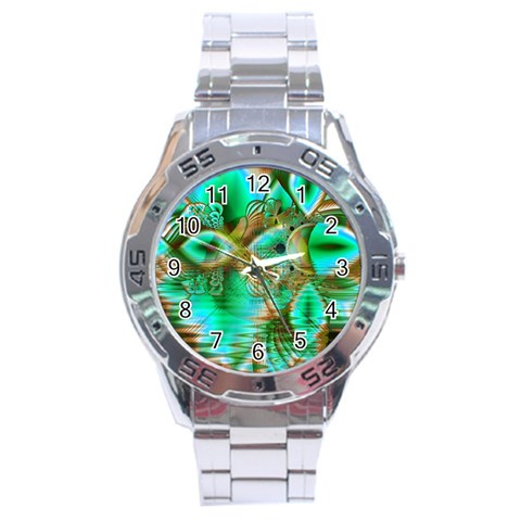 Spring Leaves, Abstract Crystal Flower Garden Stainless Steel Watch from ArtsNow.com Front