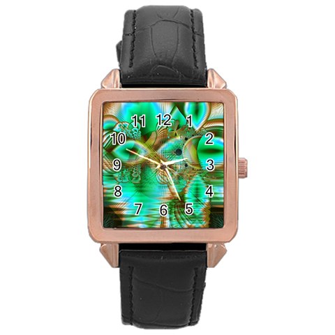 Spring Leaves, Abstract Crystal Flower Garden Rose Gold Leather Watch  from ArtsNow.com Front