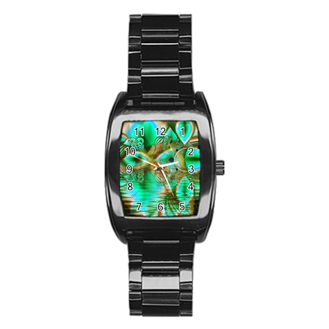 Spring Leaves, Abstract Crystal Flower Garden Stainless Steel Barrel Watch from ArtsNow.com Front