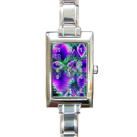 Evening Crystal Primrose, Abstract Night Flowers Rectangular Italian Charm Watch from ArtsNow.com Front