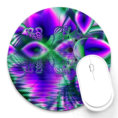 Evening Crystal Primrose, Abstract Night Flowers 8  Mouse Pad (Round) from ArtsNow.com Front