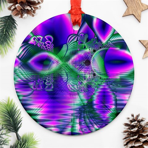 Evening Crystal Primrose, Abstract Night Flowers Round Ornament from ArtsNow.com Front