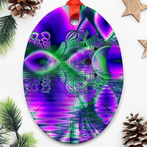 Evening Crystal Primrose, Abstract Night Flowers Oval Ornament from ArtsNow.com Front