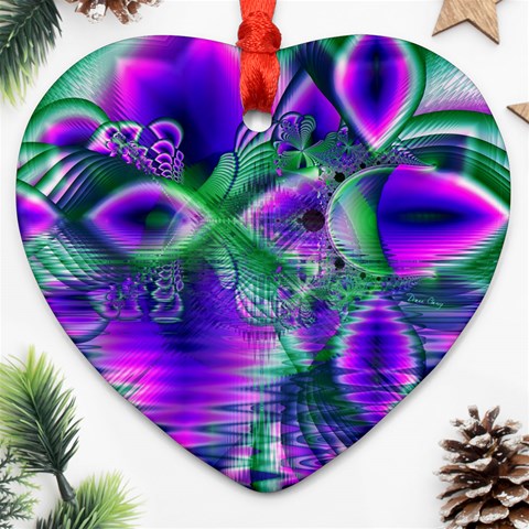 Evening Crystal Primrose, Abstract Night Flowers Heart Ornament from ArtsNow.com Front