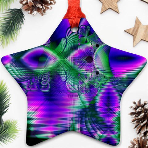 Evening Crystal Primrose, Abstract Night Flowers Star Ornament from ArtsNow.com Front