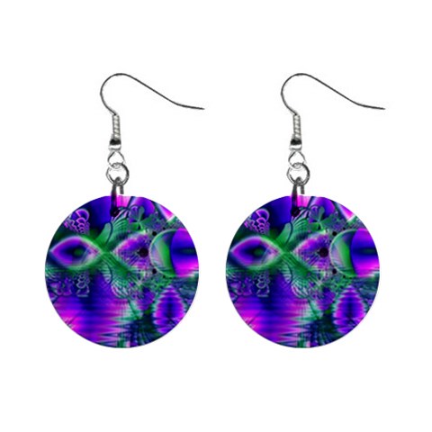 Evening Crystal Primrose, Abstract Night Flowers Mini Button Earrings from ArtsNow.com Front