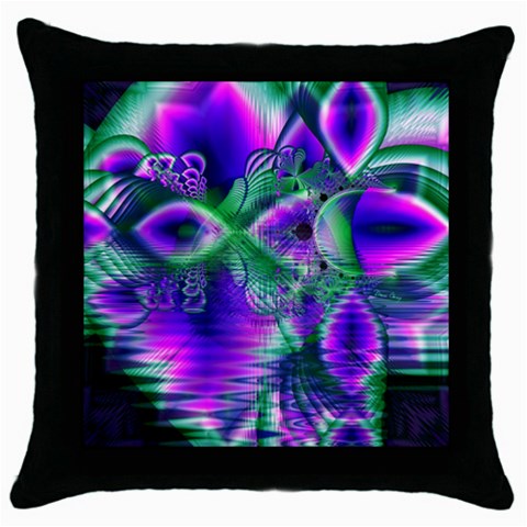 Evening Crystal Primrose, Abstract Night Flowers Black Throw Pillow Case from ArtsNow.com Front