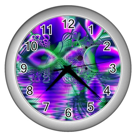 Evening Crystal Primrose, Abstract Night Flowers Wall Clock (Silver) from ArtsNow.com Front