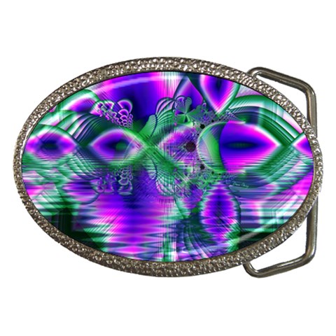 Evening Crystal Primrose, Abstract Night Flowers Belt Buckle (Oval) from ArtsNow.com Front