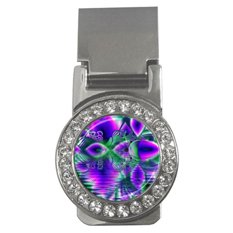 Evening Crystal Primrose, Abstract Night Flowers Money Clip (CZ) from ArtsNow.com Front