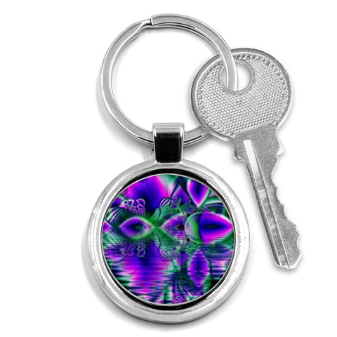 Evening Crystal Primrose, Abstract Night Flowers Key Chain (Round) from ArtsNow.com Front